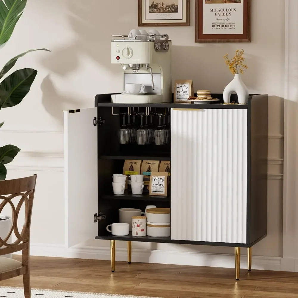 

Coffee Bar Cabinet with Wine Rack & Glass Holder, Kitchen Wine Cabinet with Drawer and Storage