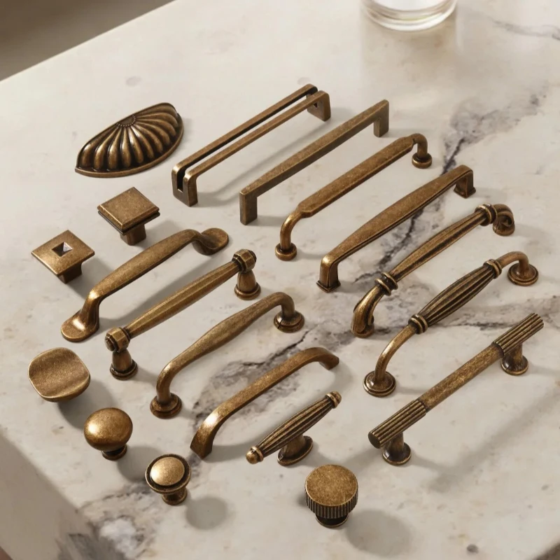 Antique Brass Cabinet Door Handle Single-Hole Drawer Knob Vintage-Style Cabinet And Wardrobe Pull Zinc Alloy Furniture Hardware