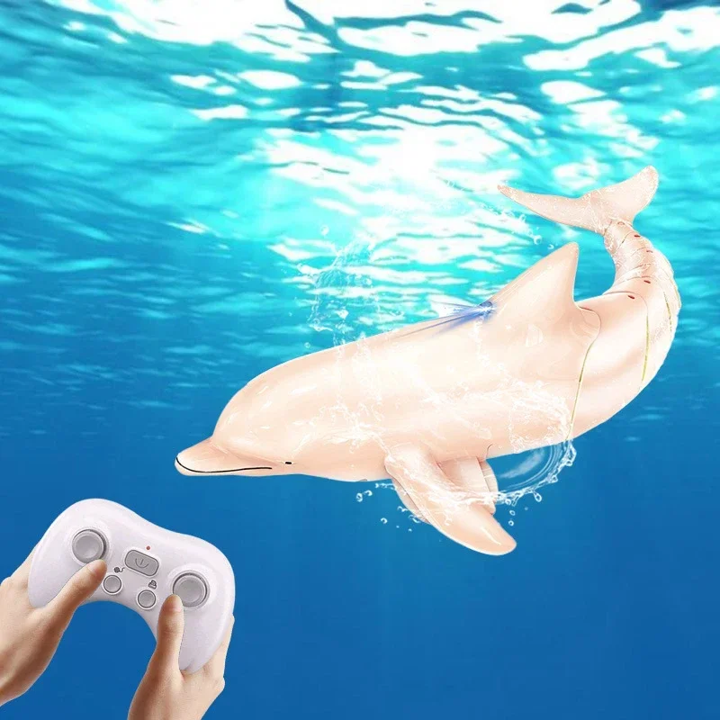 2.4G RC Dolphin Electric Boat with Lights Simulation Swim Dolphin Remote Control Speedboat Pool Water Play Children's Toys Gifts