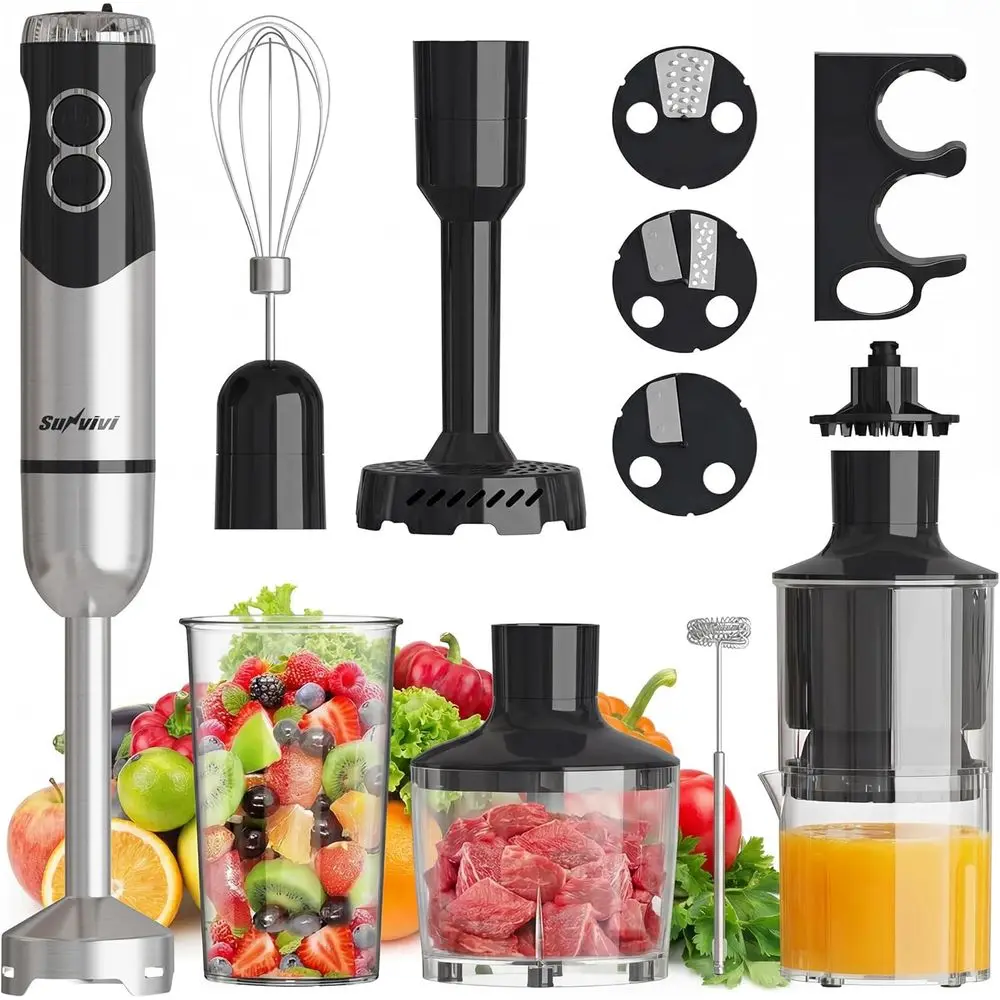 

12-Speed Electric Stick Mixer with 10 Accessories, 600ML Chopper, Whisk, Milk Frother for Smoothie, Soup, Puree, Immersion Blend