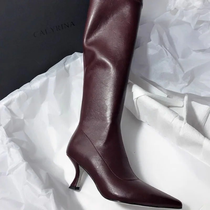 Winter New Thin Heel Cotton Boots Women\'s Fashion Pointed Side Zipper Anti-slip Wear-resistant High Boots