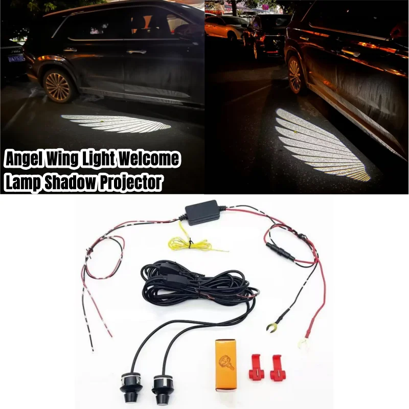 2 Stuks Auto Achteruitkijkspiegel Zijde Led Engel Wing Licht Welkome Lamp Schaduwprojector