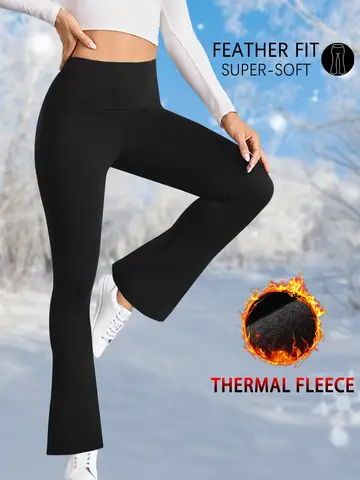 Women's Super Soft High Waisted Fleece Flare Leggings Tummy Control Soft Bootleg Bootcut Pants