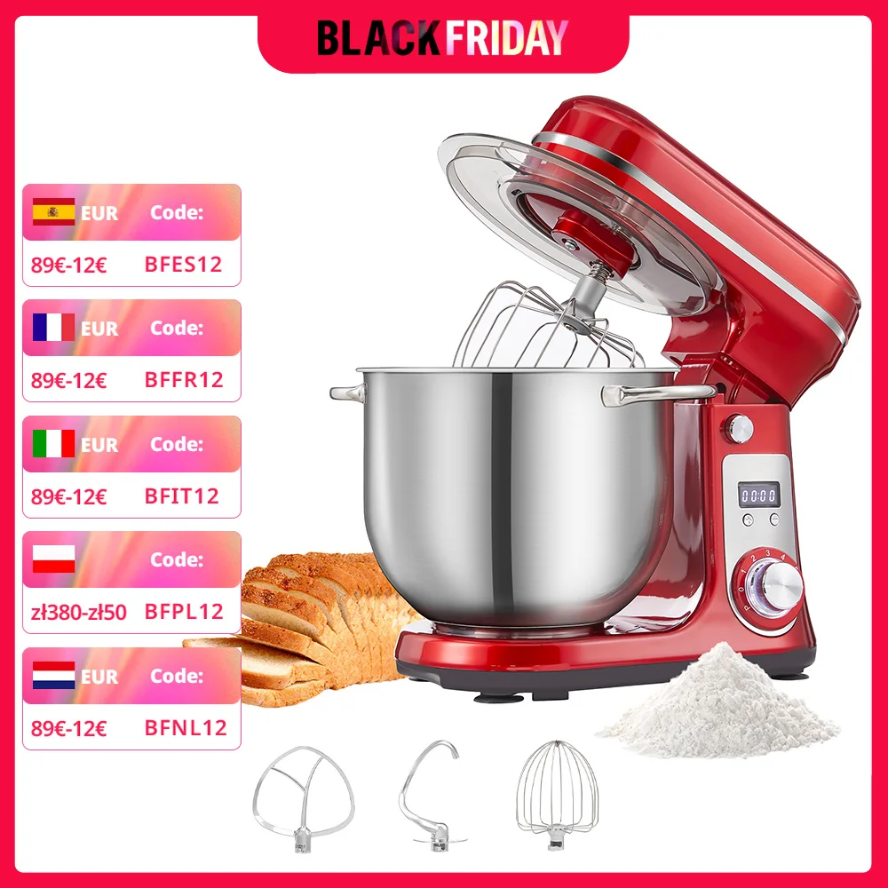 BioloMix 6L Kitchen Food Stand Mixer 1200W DC Quiet Motor Stainless Steel Bowl 6-speed Cream Egg Whisk Whip Dough Kneader