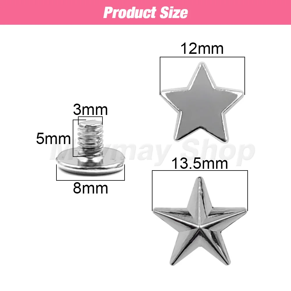 5-10pcs 12/13.5mm Metal Stars Rivets Screw Punk Studs For Clothing Garment Shoes Hat Leather Belt DIY Decor Clothes Accessories