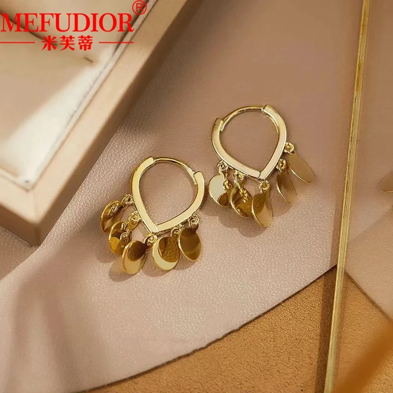 18K Gold Circles Tassel Stud Earrings for Women Yellow Color Ear Buckle Hight Quality Luxury Couples Party Jewelry Gift