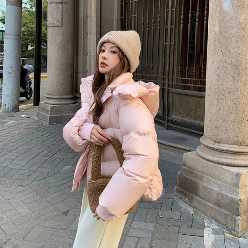 

Winter Coat Women Korean Fall Winter Fashion Down Cotton Parkas Coats Parkas Hooded Cropped Thick Warm Casual Women Loose Jacket