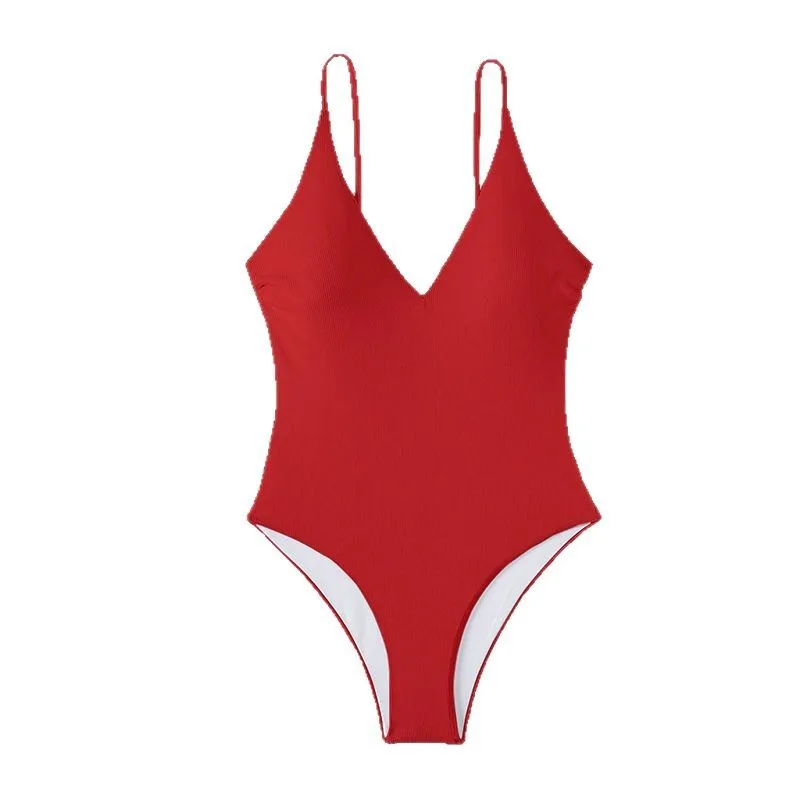 Cikini สีทึบเซ็กซี่ลึก V สปาเก็ตตี้ One- Piece ชุดว่ายน้ํา, วันหยุดฤดูร้อนชายหาดชุดว่ายน้ําชุดว่ายน้ําสําหรับสตรี