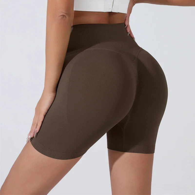 Pfirsichfarbene Hüftstraffende Sportshorts für Damen, Hohe Taille, Bauchstraffend, Schnelltrocknende Lauf- und Trainingshose, Enge Dreiviertel-Shorts – Detail 11