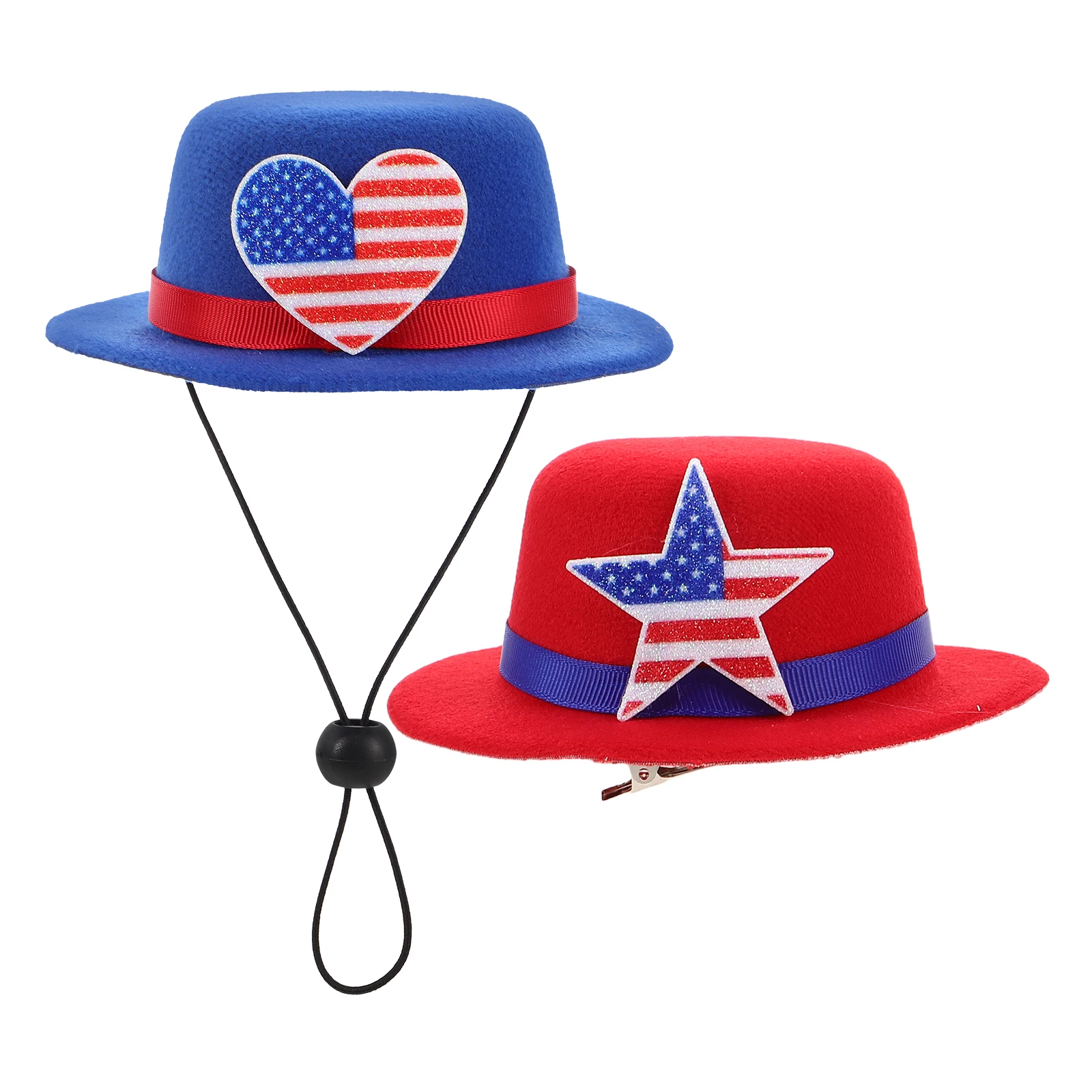 

2 Pcs Independence Day Hat Chinchilla Usa Funny Hats Makeup Costume Props Small Pet Cloth
