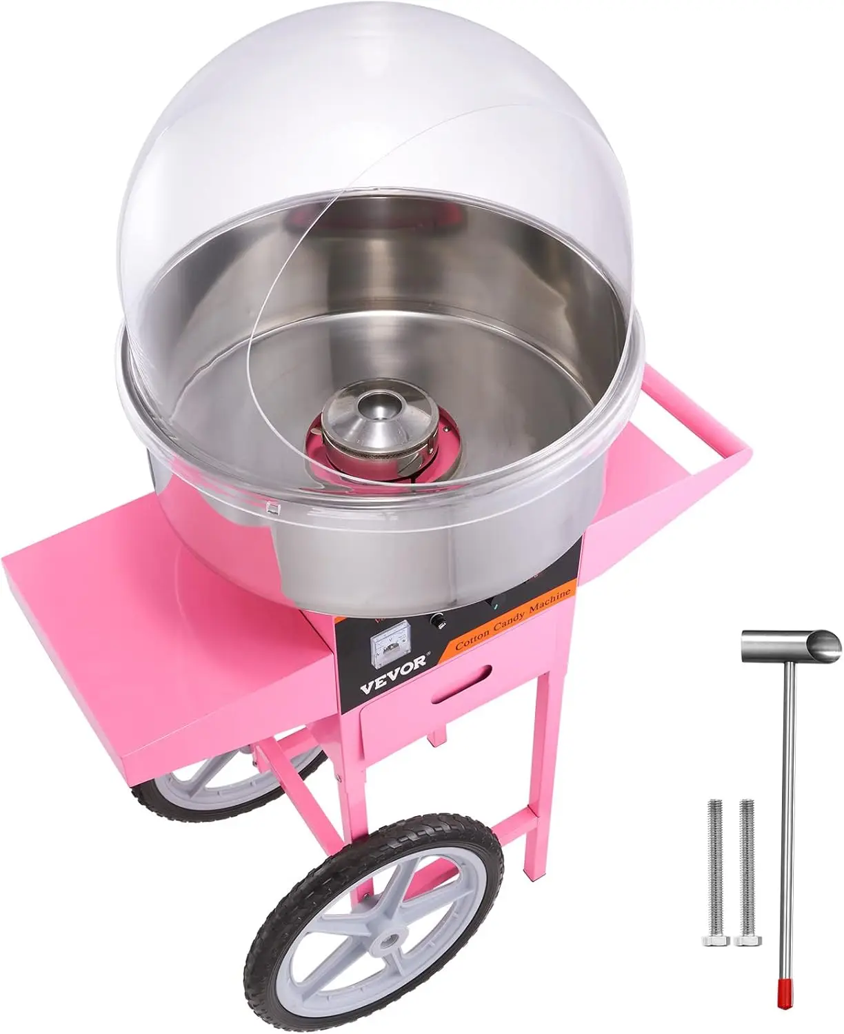 VEVOR Electric Cotton Candy Machine Cart with Cover, Commercial Floss Maker w/Stainless Steel Bowl, Sugar Scoop and Drawer