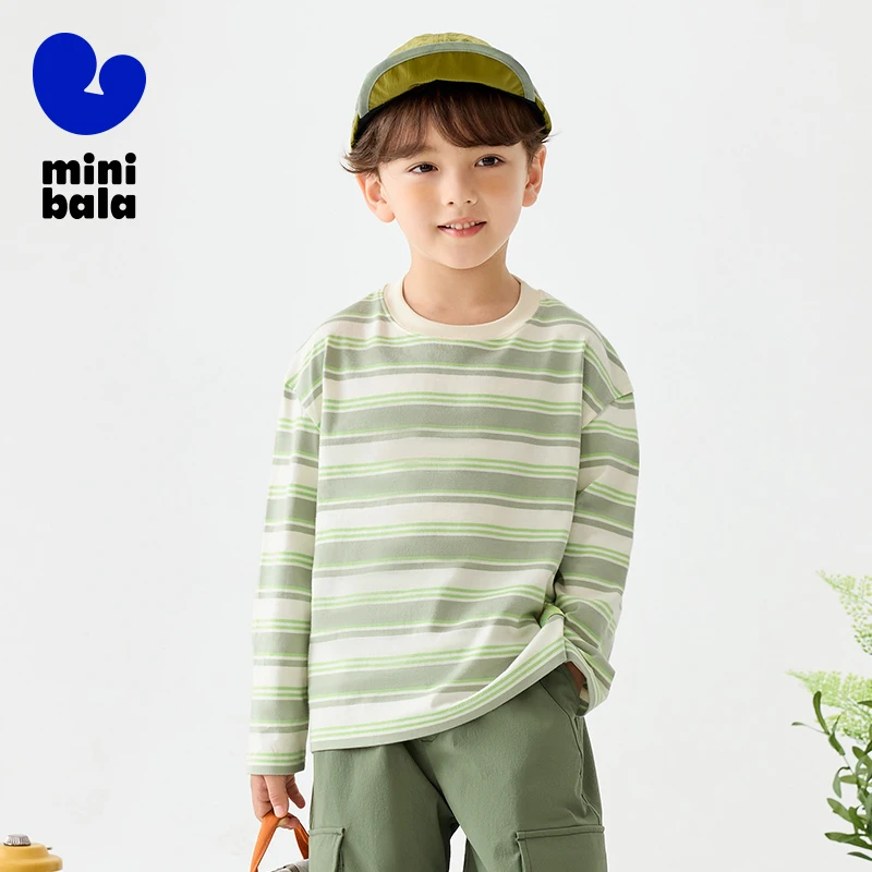 

Mini Bala Pure Cotton T-Shirt for Boys and Girls 2025 New Spring Version Children's Long Sleeve Bottoming Shirt