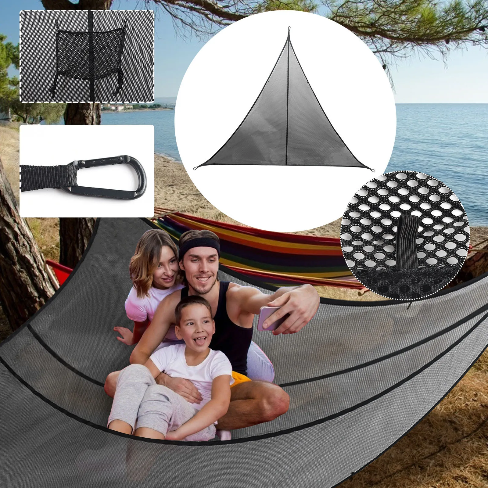 Triangle Camping Hammock Giant Folding Aerial Hanging Mesh Cloth Bed Giant Outdoor Garden Yard Patio Leisure Sleeping Swing Bed