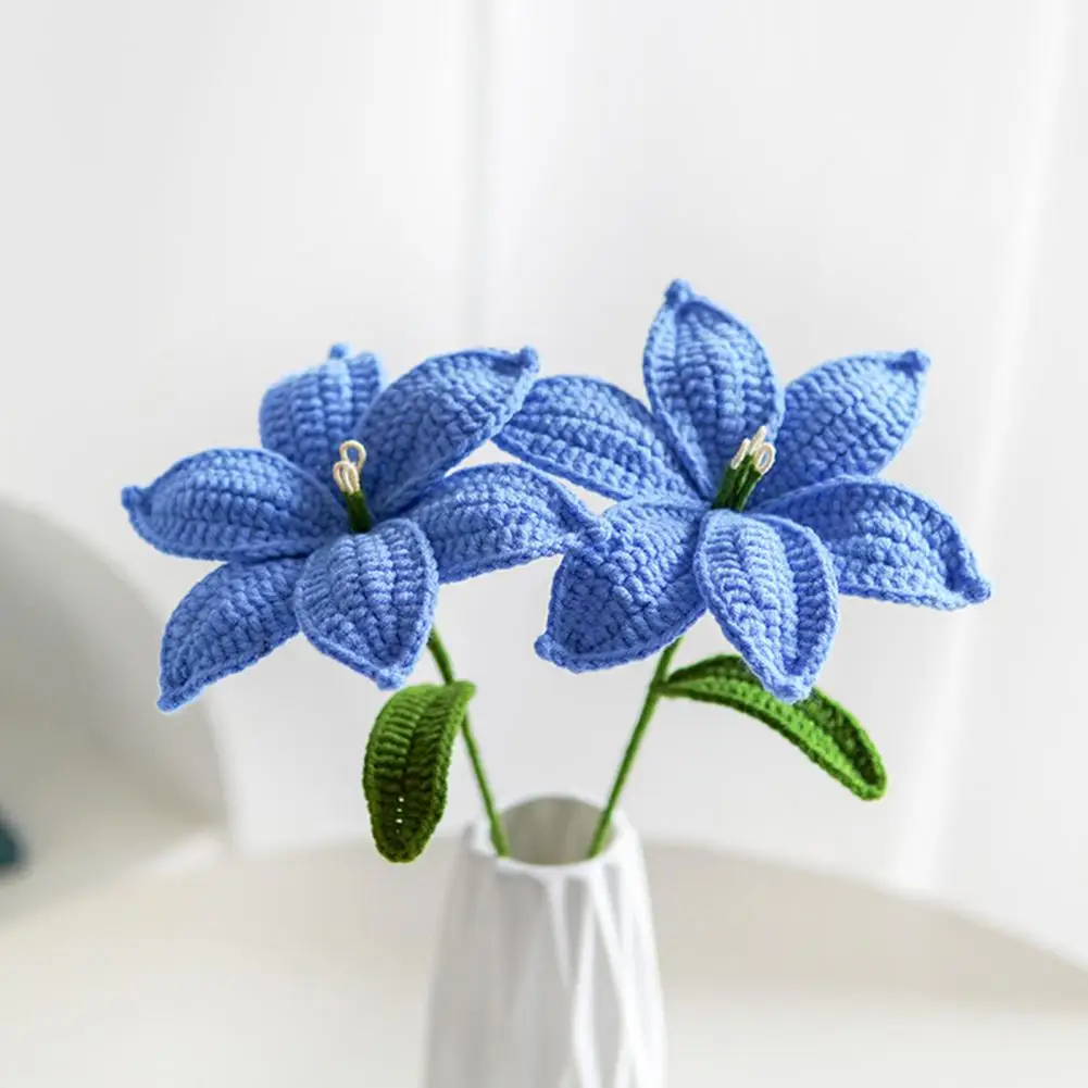 Hand-knitted Crochet Lily Bouquet Vibrant Color Non-fading Realistic Hand Woven DIY Craft Flower Gifts Home Wedding Decoration