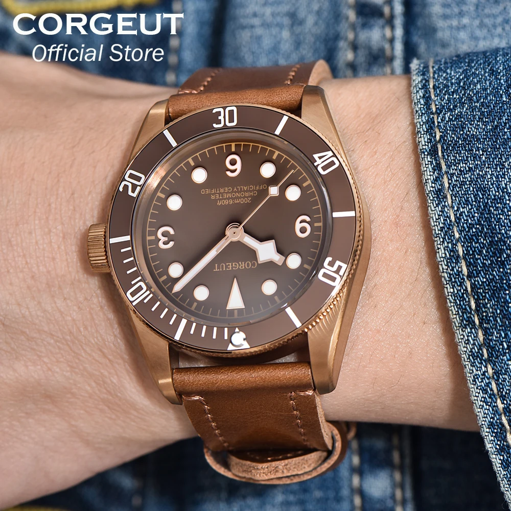 Corgeut 40MM NH35 Movement Pilot Men's Automatic Mechanical Watch Type-B Aviator Auto Watch, Leather Strap, Waterproof