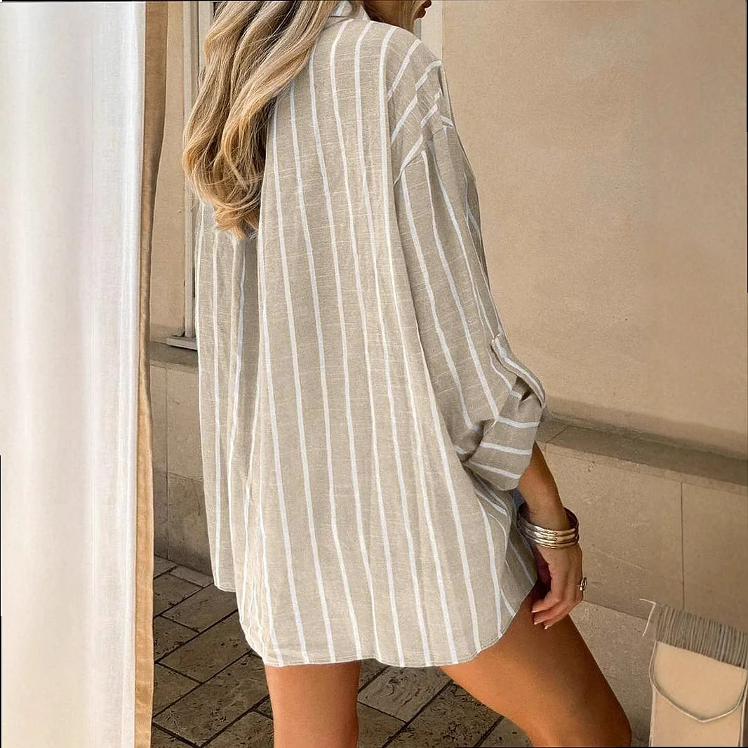 Oversized Stripe Shirt Blouse Top Spring Summer Casual Loungewear