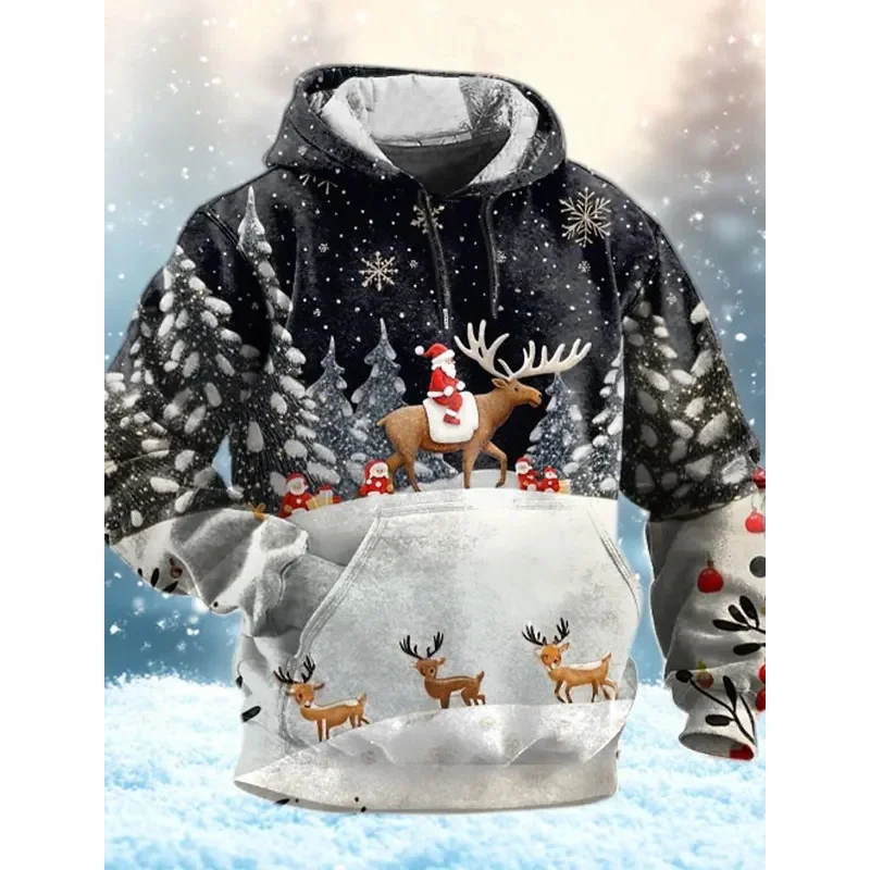 Santa Claus Men's Fashion 3D Print Hoodie Holiday Streetwear Christmas Hoodies Hooded Front Pocket Designer Hoodie Sweatshirt