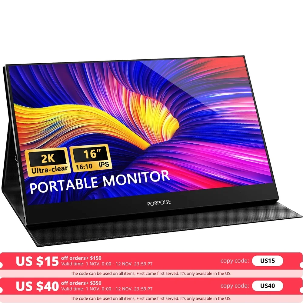 Top! Portable Monitor 2K 16'' Ultra-clear 2560x1600 100% sRGB Laptop Monitor USB C HDMI Gaming Computer Display IPS