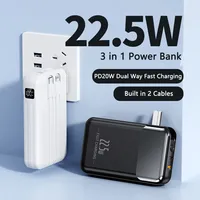 Power Bank 20000mAh Built-in Cable Plug Wall Charger Power Bank 22.5W Fast Charging for IPhone16 Samsung Xiaomi External Battery
