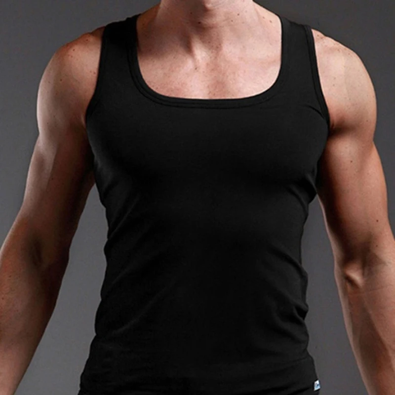 Men Fabric Summer Fashion Solid Color Sleeveless Leisure Sports Casual Solid Round Neck Vest Tops