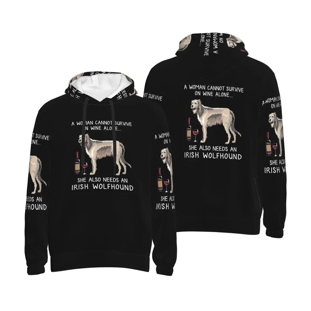 Irish Wolfhound And Wine Funny Dog Hoodie Harajuku Pullover Autumn Winter Men Women Sweatshirts Long Sleeve Tops