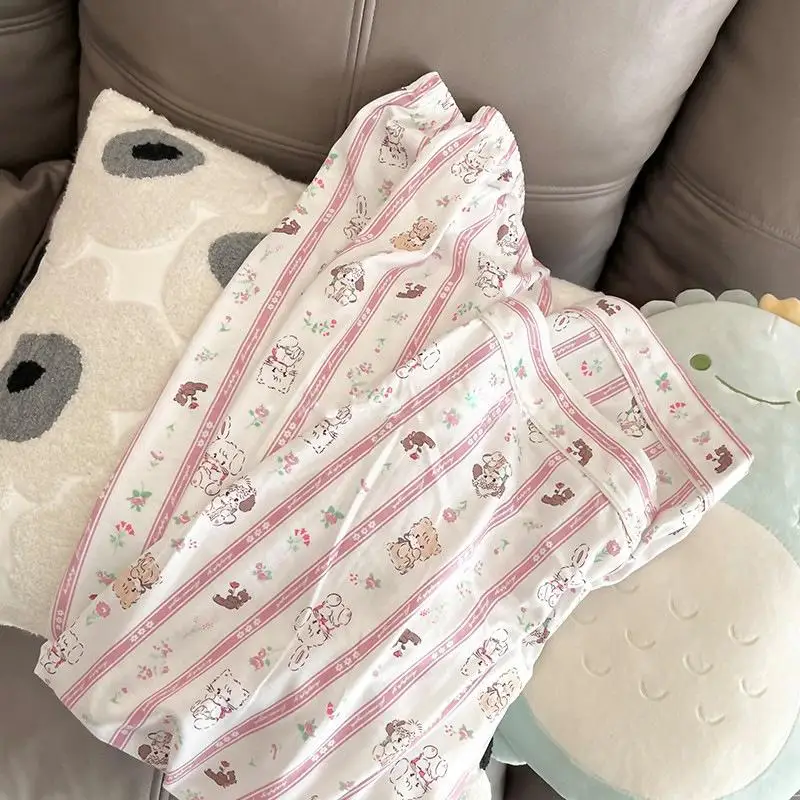 New Kawaii Cute Mikko Pajamas Pure Cotton Striped Long Sleeved Pajamas Flip Collar Home Suit Ins Cute Girl Birthday Gift