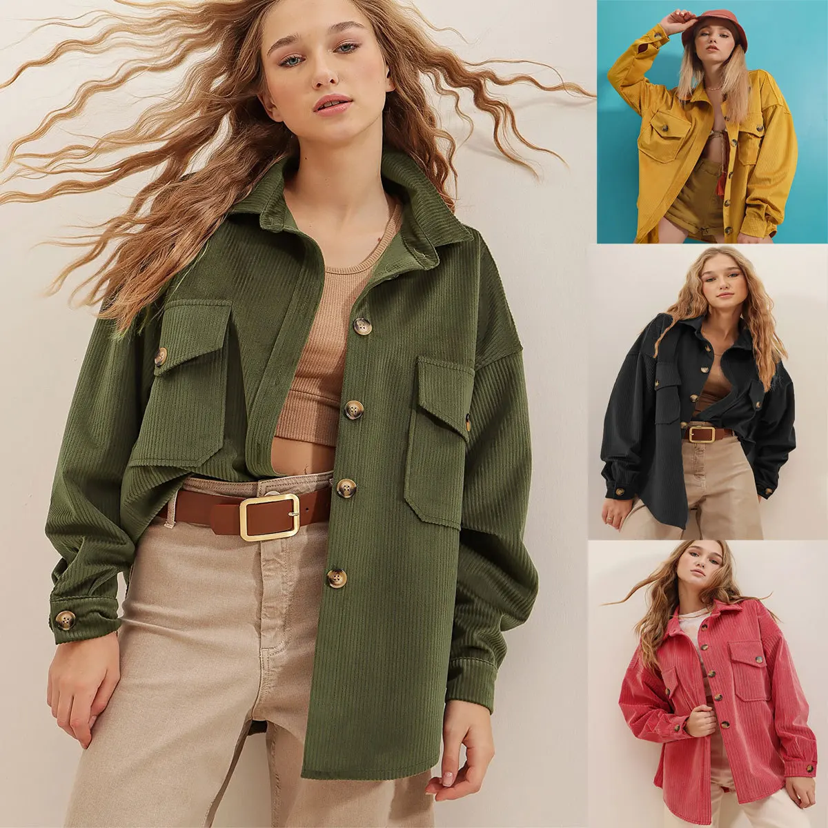 

Safari Style Corduroy Jacket Women 2025 Fall Long Sleeve Open Cardigan Loose Office Coat