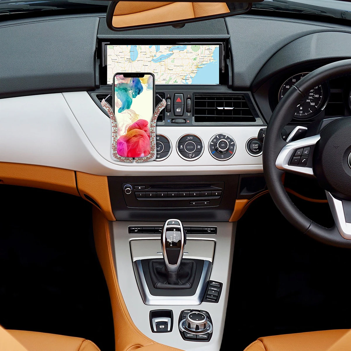 

Car Phone Holder Vent Mount Rhinestone Mobile Bracket Adjustable Telescopic Air Cellphone Universal Fit Easy Install Practical