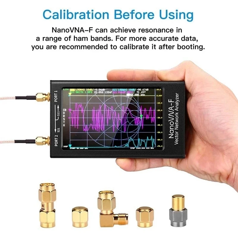 Penganalisa jaringan vektor genggam portabel, modul SWR Meter 50 khz-1000 MHz 4.3 inci IPS TFT tampilan Digital layar sentuh MF H