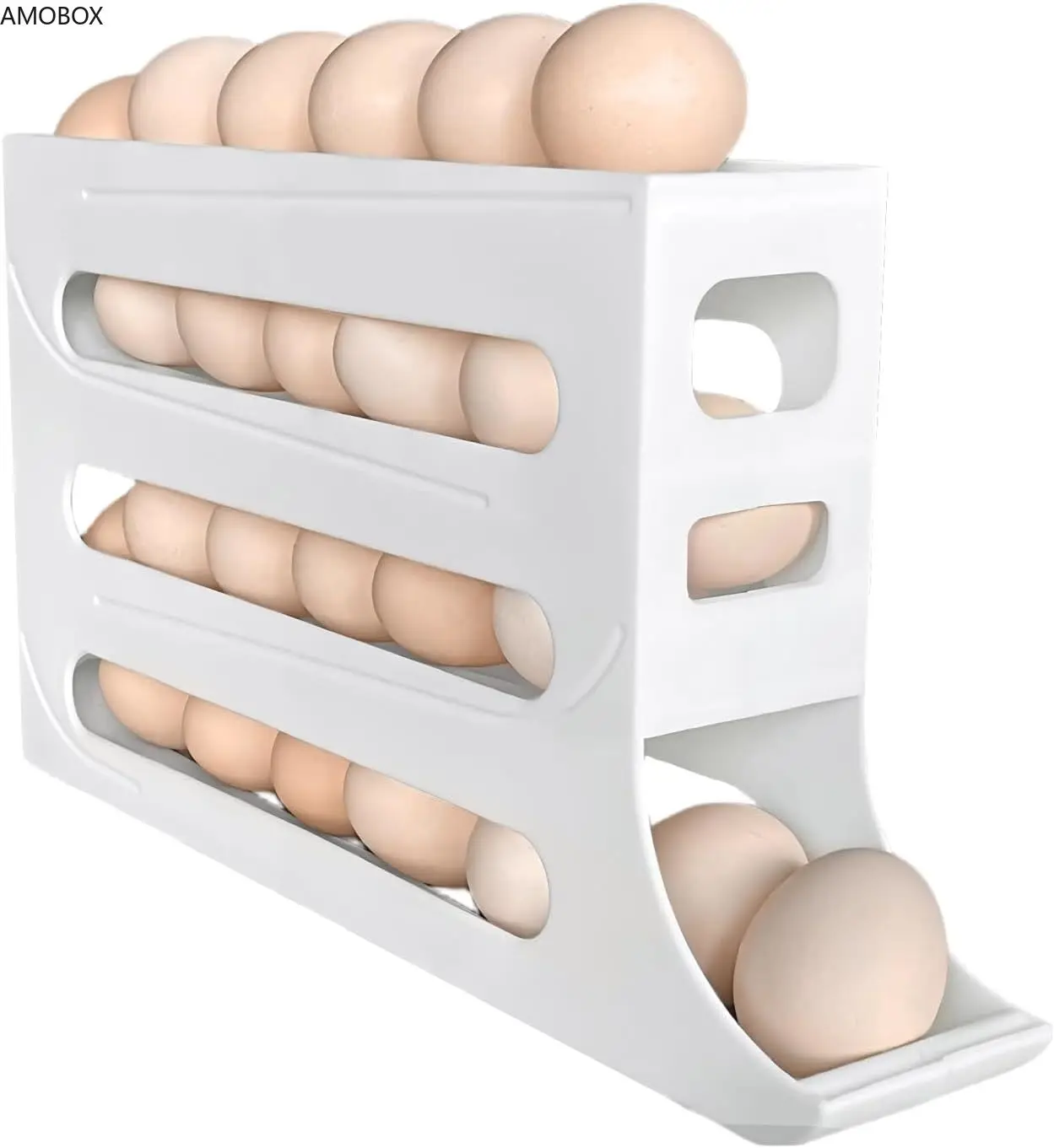 

AMOBOX-Egg Holder for Fridge,Auto Rolling Fridge Egg Organizer,Space-Saving Dispenser, 4 Tiers Large Capacity, 30 Eggs