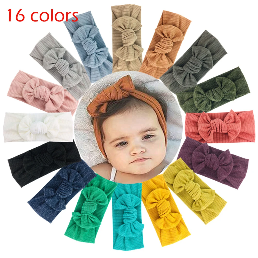 

Wholesale 30Pcs/Lot Solid Knitting Elastic Headband Baby Girl Newborn HairBand Fashion Headwear Large Bows Kids Hair Accessories