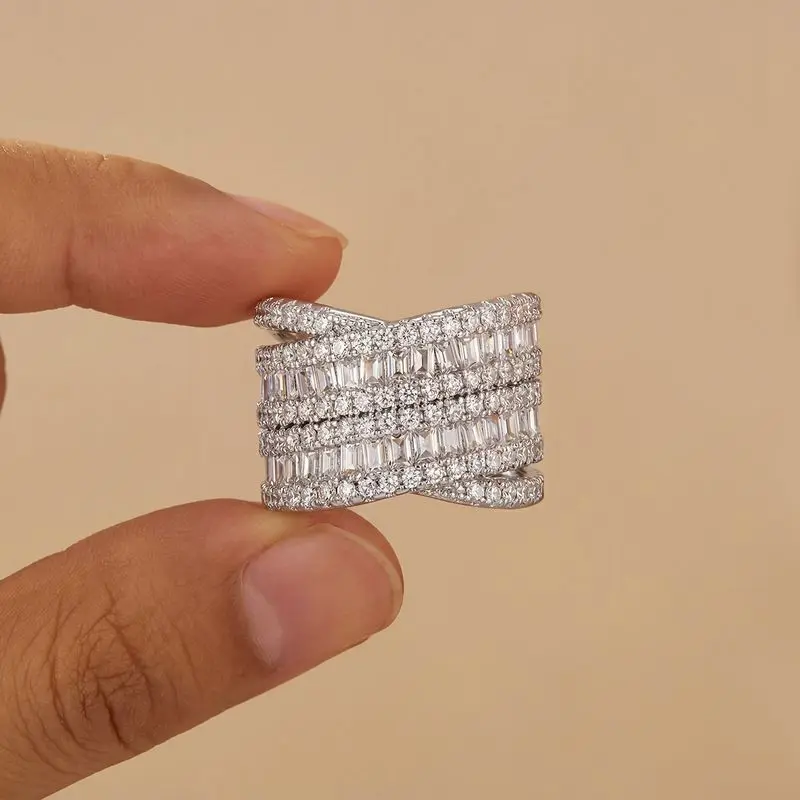 

Daily Wear Fashionable T-shaped Cubic Zircon Rings for Women Silver Colour High Quality Female Accessories Wedding Party Jewelry