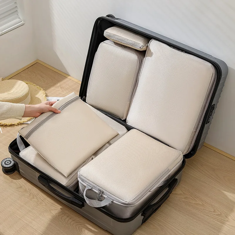 Travel Storage Bag Compressible Packing Cubes Foldable Waterproof Travel Suitcase Nylon Portable with Handbag Luggage Organizer