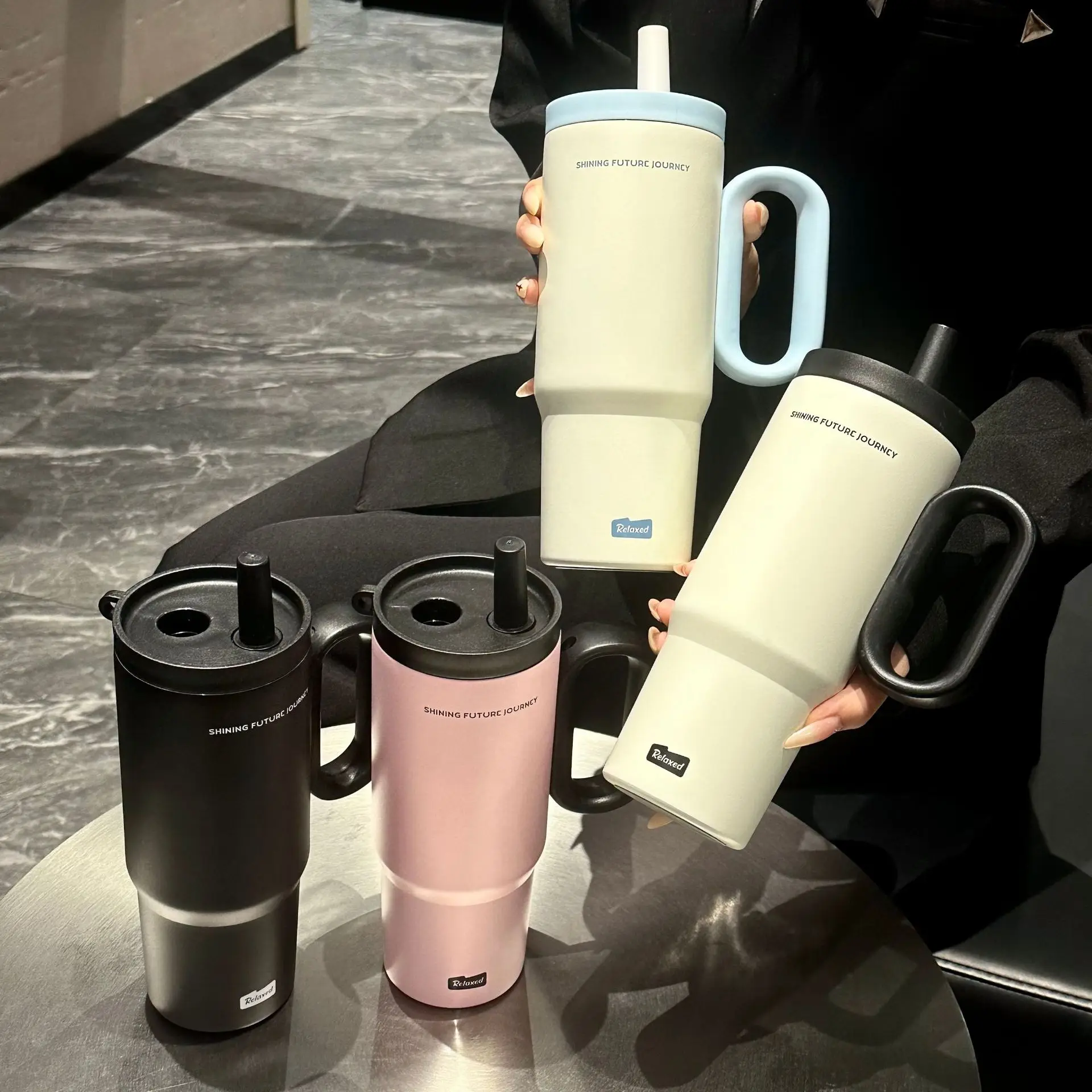 720ML Stainless Steel Thermos Cup with Straw & Handle Ice Coffee Drink Vacuum Insulated Cup Car Travel Outdoor Water Bottle