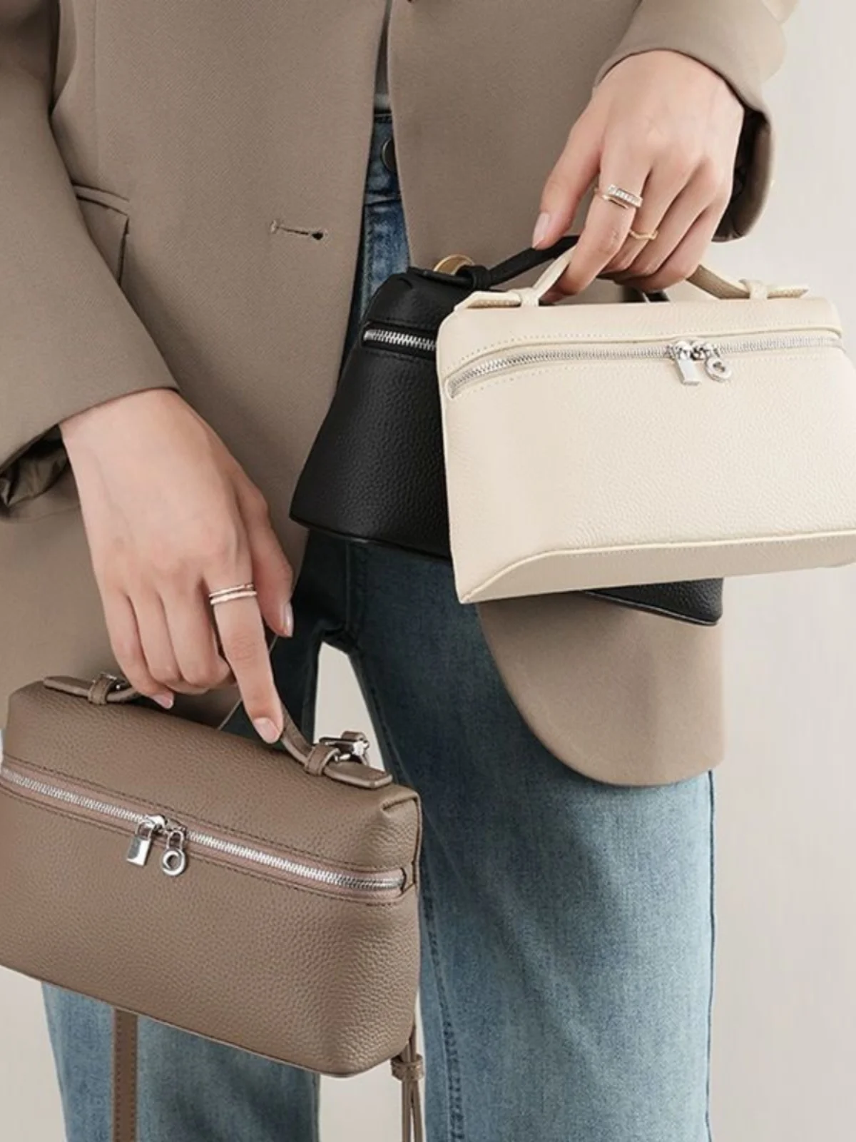 

Top Layer Cowhide Gigi Lunch Box Bag Leather Handbag Crossbody Small Square Bag Soft Briti Sle Casual Leisure Tote Bag