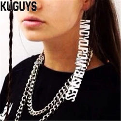 KUGUYS Withe Super Long Tassel Earrings for Women Drop Dangle Jewelry Acrylic Vintage HipHop Letter DS DJ Dancer Accessories