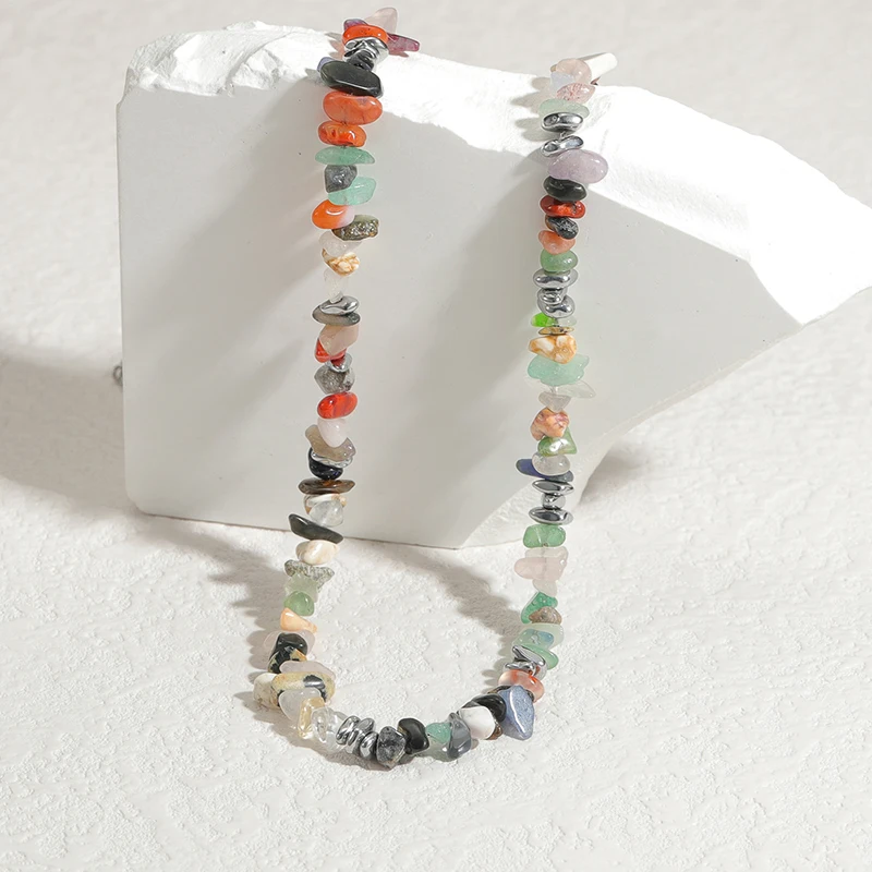Letdiffery Fashion Classic Colorful Natural Stones Necklaces for Women Stainless Steel Silver Color Chain Collar Jewelry Gifts
