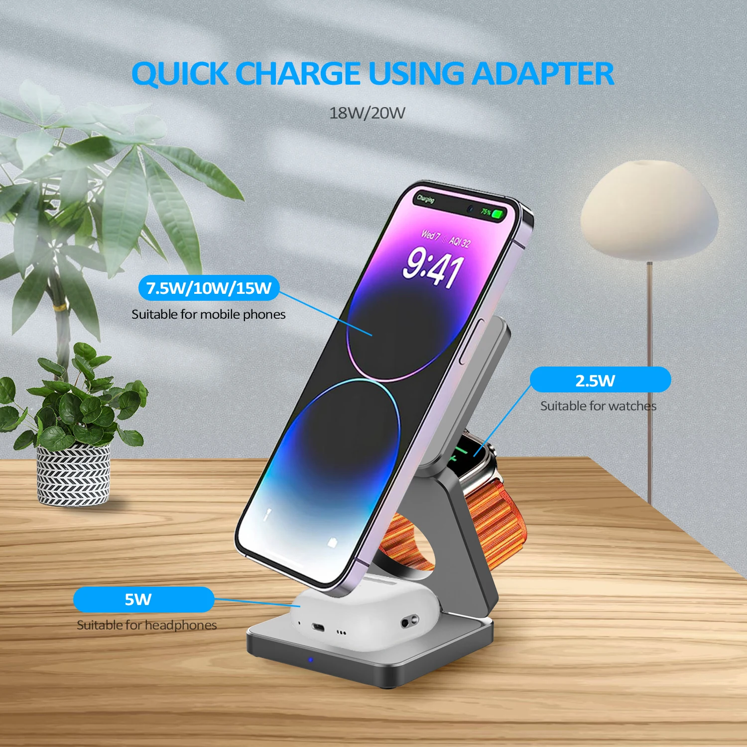 3 In 1 Foldable Magnetic Wireless Charger Stand For iPhone 16 15 14 13 Pro/Max/Plus AirPods 3/2 Station Dock Fast Charger Holder