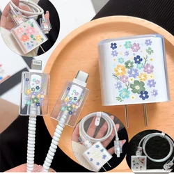 Fashion Cute Flower Case For Apple 18W/20W Charger Protect Cover for iPhone 15/13 Data Cable Charging Head Bite Protector Shell