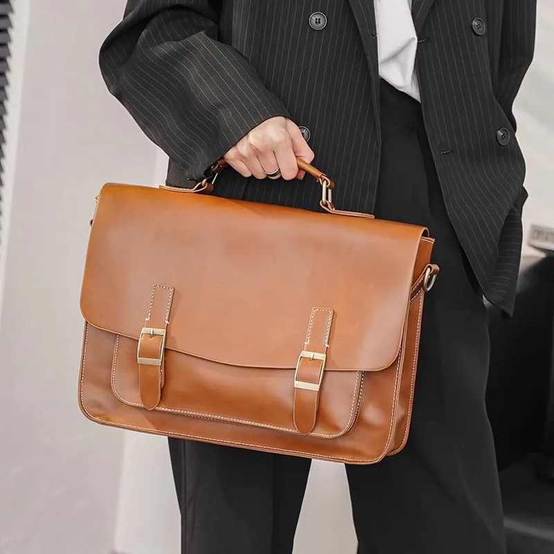 GPR 100% Crazy Horse Leather Man Business Bag Retro Men\'s Briefcase Fashion Crossbody Bag Male Shoulder Bags