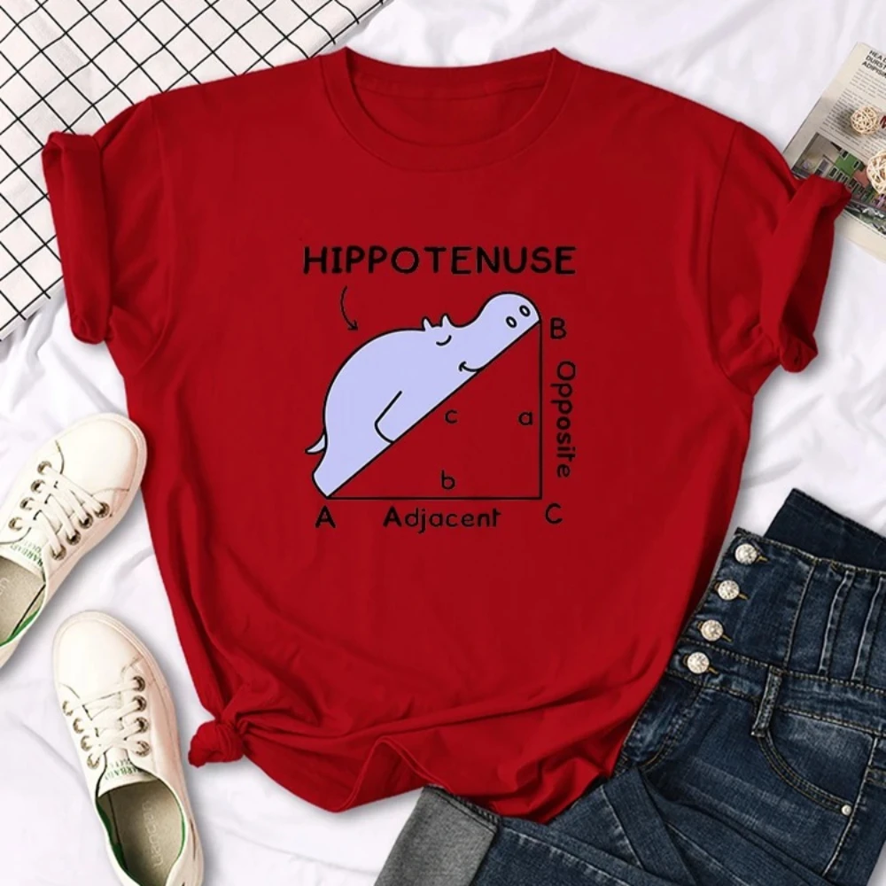 Damen-T-Shirt mit Aufdruck „Nilpferd schläft auf Mathe-Aufgabe“, O-Ausschnitt, atmungsaktiv, Harajuku-Stil, kurze Ärmel, ästhetisches Sommer-T-Shirt für Frauen – Detail 5