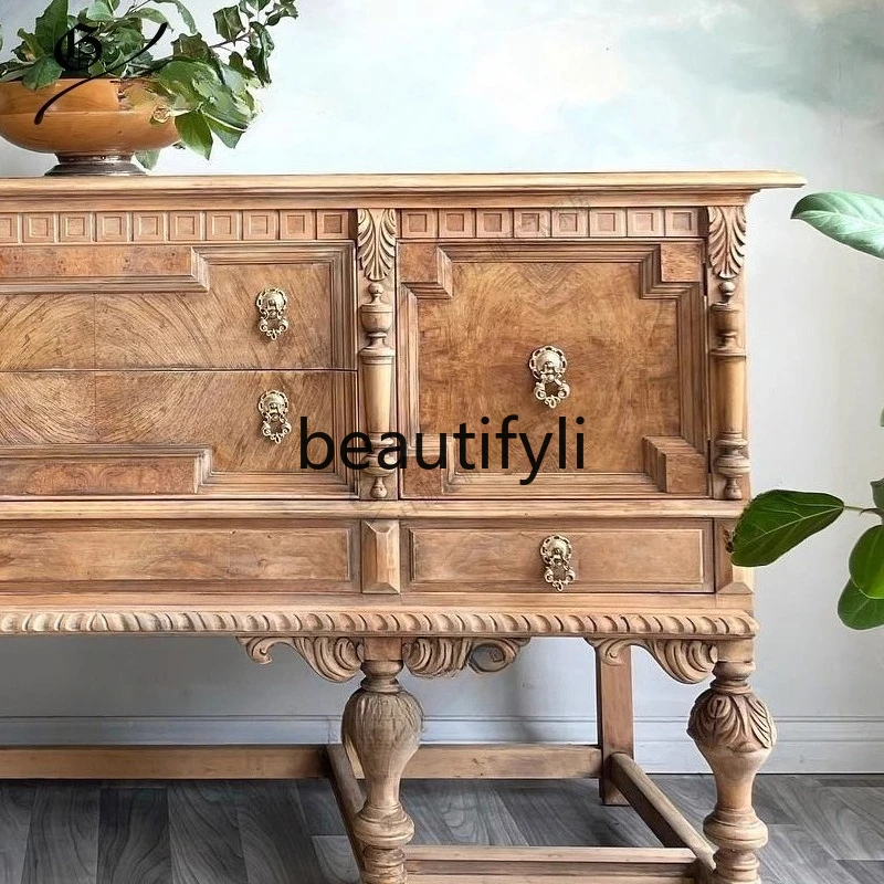 복고풍 단단한 나무 조각 꽃 사물함/오래된 현관 캐비닛/대용량 보관 캐비닛/