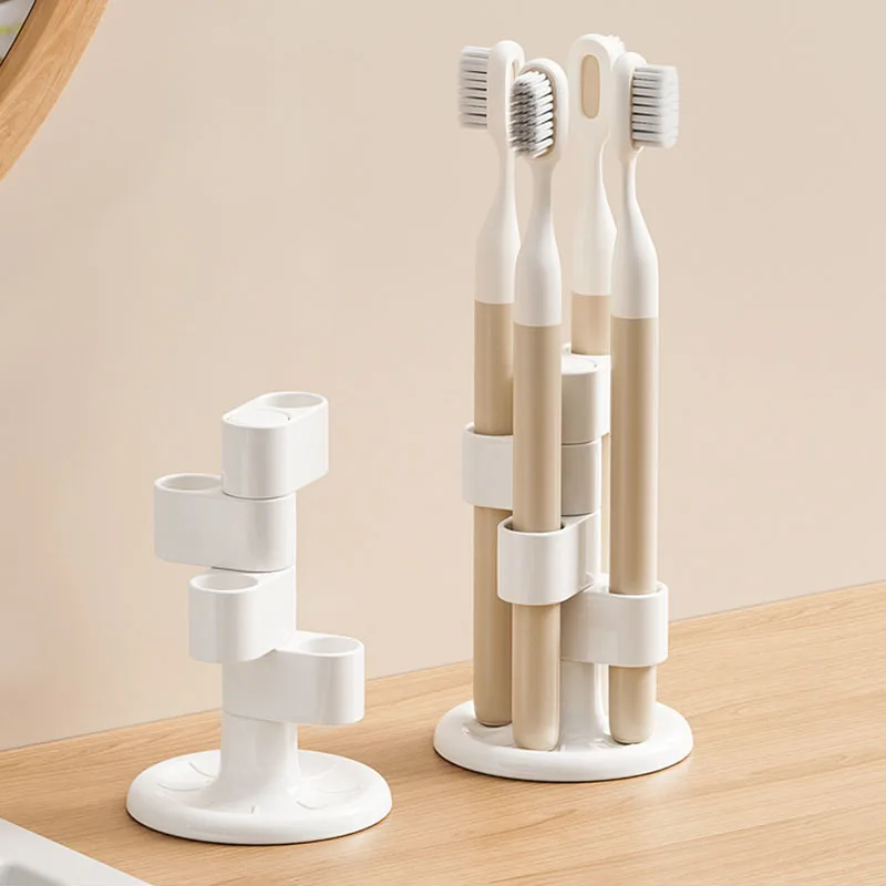 

​​360° Rotating Desk Organizer - Stackable Makeup Brush Holder with Adjustable Sections, Bathroom Toothbrush Storage Cup