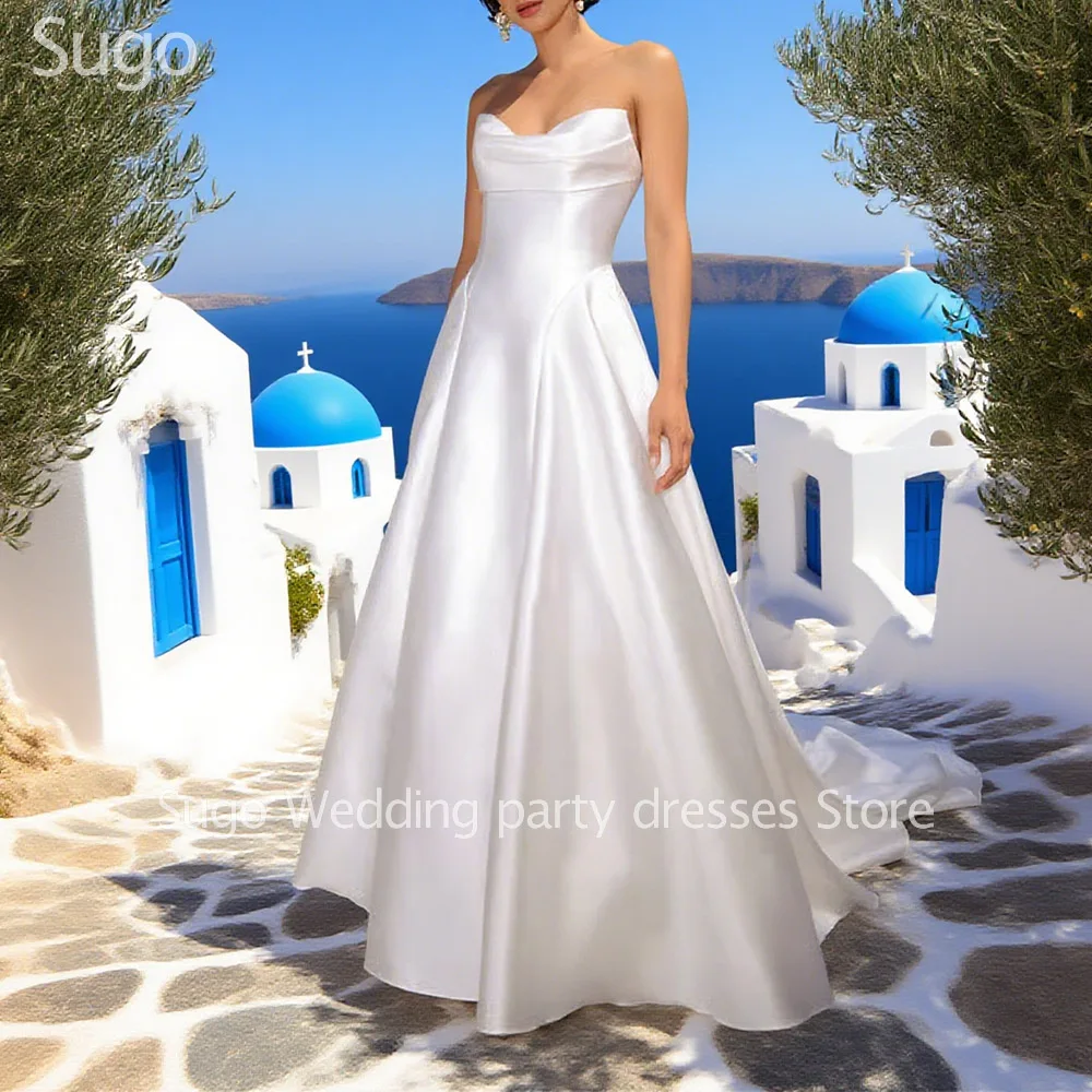 

Customized Simple Long Wedding Dresses Satin Sweetheart Floor-Length Court Train Brides Dress Vestidos De Novias Gowns 2025