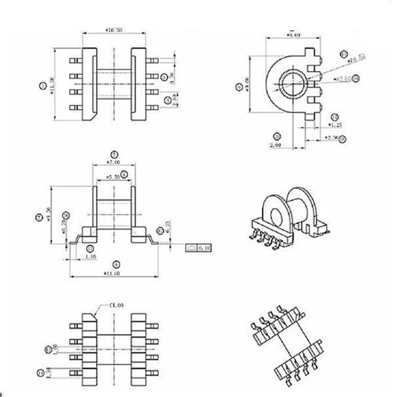 EP10 soft core PC44 material  and EP10 SMD bobbin horizational 4+4 pins 15 sets/lot