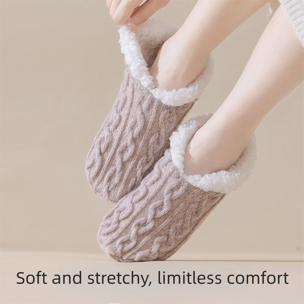 

Autumn Winter Warm Floor Socks Fleece Thickened Lamb Fleece Socks Knitted Non-slip Sleep Socks Women