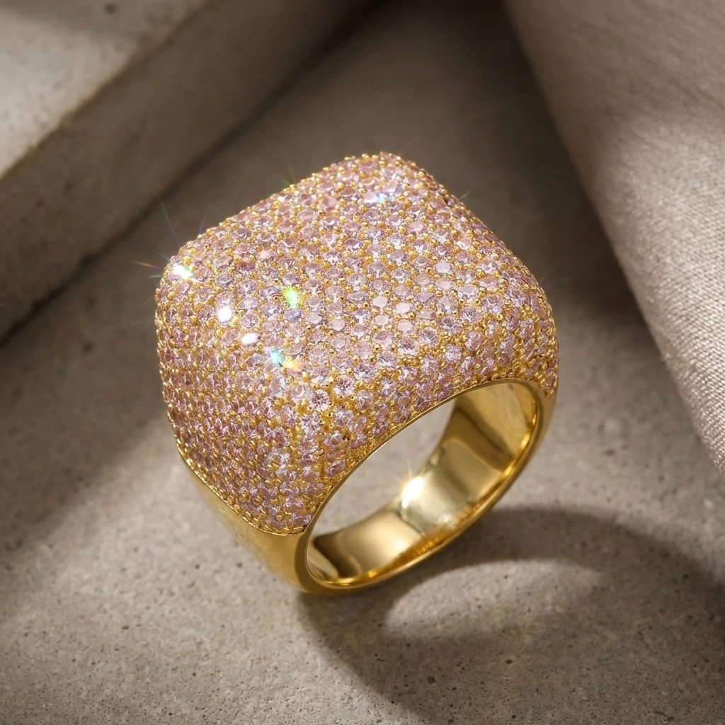 

Gold Color Square Shape Copper Gorgeous Rings For Women Full Sparkling Cubic Zirconia Finger Ring Wedding Party Charm Jewelry