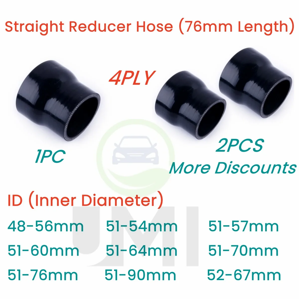 

Gloss Black Straight Reducer Hose Silicone Intercooler ID 48-56 51-54 51-57 51-60 51-64 51-70 51-76 51-90 52-67 1PC or 2PCS 4PLY