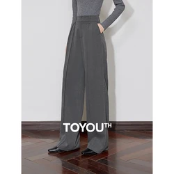 TOYOUTH Women Casual Pants 2024 Autumn and Winter New Handmade Mid Waist Pleated Wide Leg Straight Long Pants