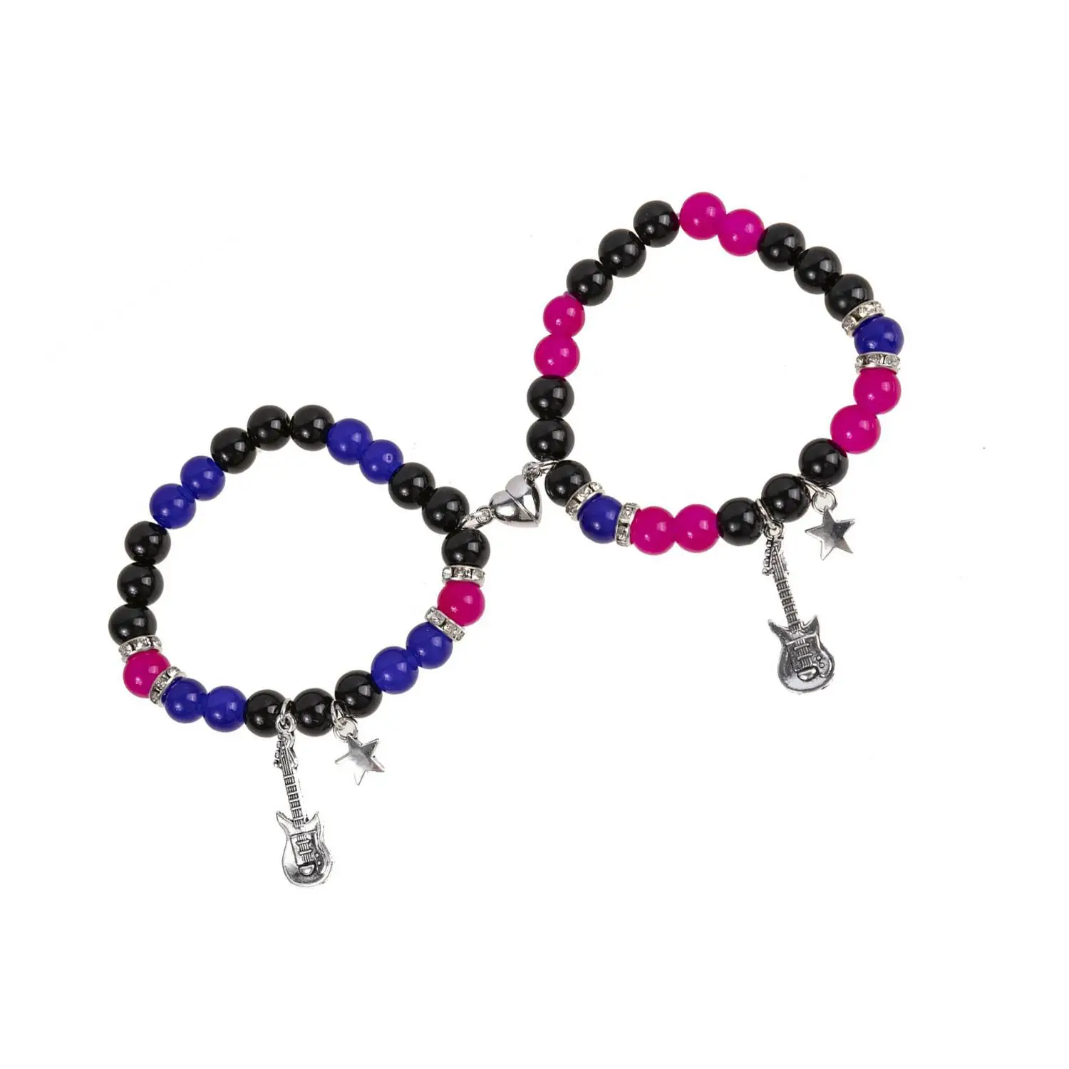 2 قطعة من الخرز الأزرق والأحمر قلادة الغيتار على شكل قلب أساور زوجين المغناطيس ، هدايا مجوهرات عصرية Bff #5